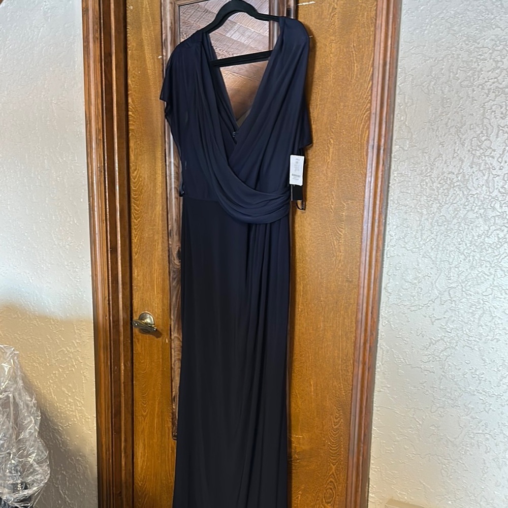 Betsy & Adam Blue Sleeveless V-Neck Gown for Weddings